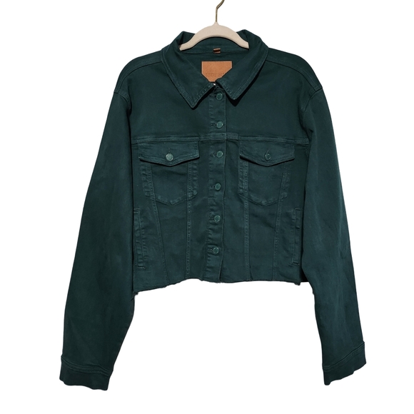 JUDY BLUE Cropped Denim Jacket Plus 3XL Teal Raw Hem Stretch JB7864 NEW - Picture 2 of 15